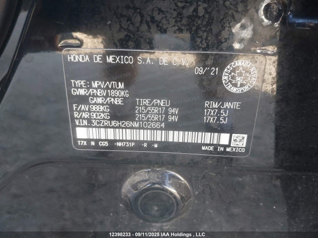 3CZRU6H26NM102664 Honda r18z9