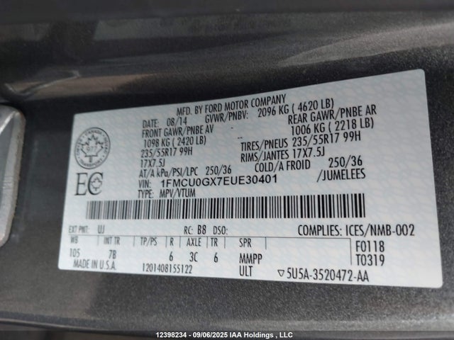 Ford 2014 2014 1FMCU0GX7EUE30401 Image 9