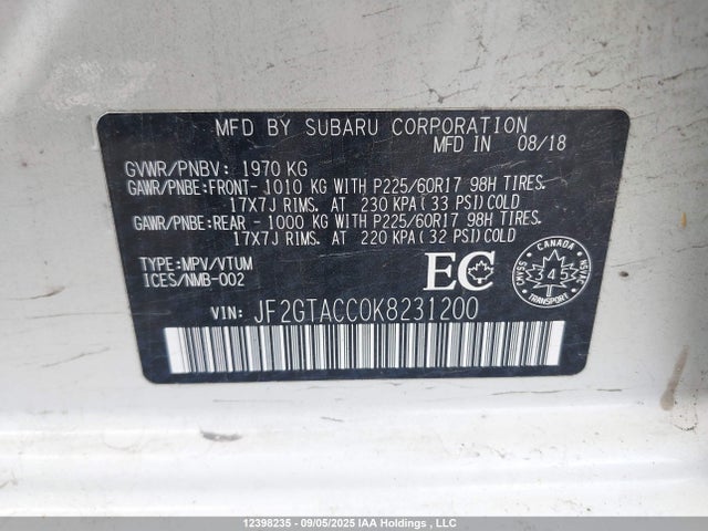 JF2GTACC0K8231200 Subaru naturally aspirated