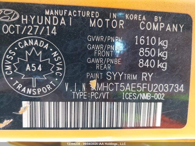 KMHCT5AE5FU203734 Hyundai dohc gdi gamma