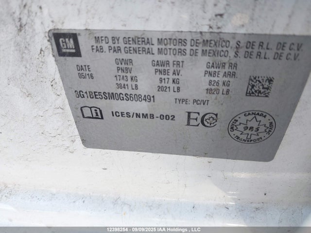 3G1BE5SM0GS608491 Chevrolet le2 - di: direct injection, alum, vvt, gen i, gmna