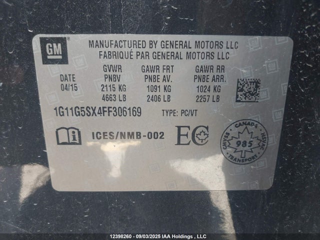 1G11G5SX4FF306169 Chevrolet ltg