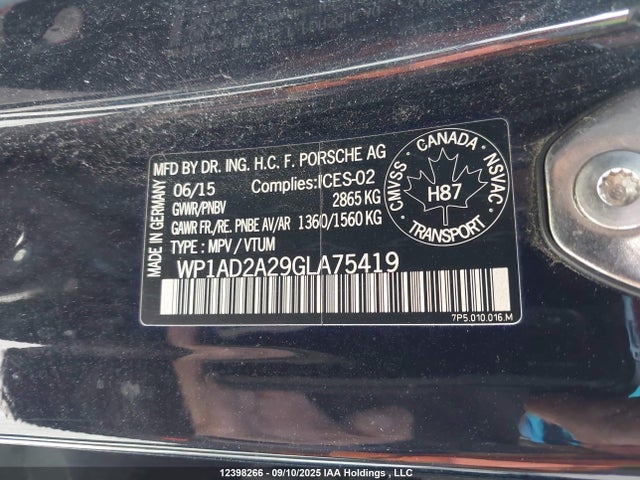 Porsche Cayenne 2016 WP1AD2A29GLA75419 Image 9