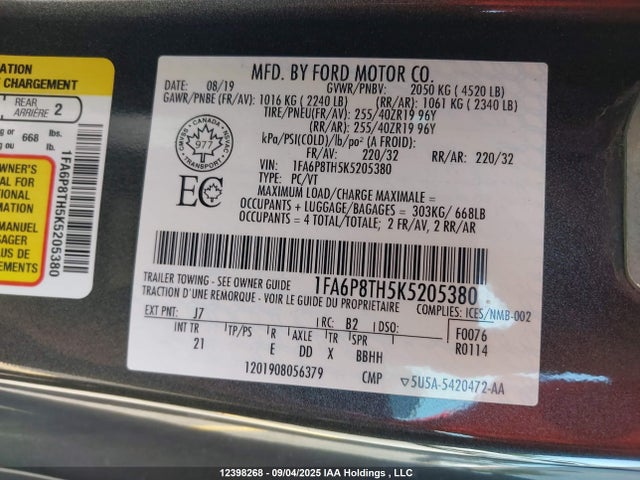 1FA6P8TH5K5205380 Ford 4v