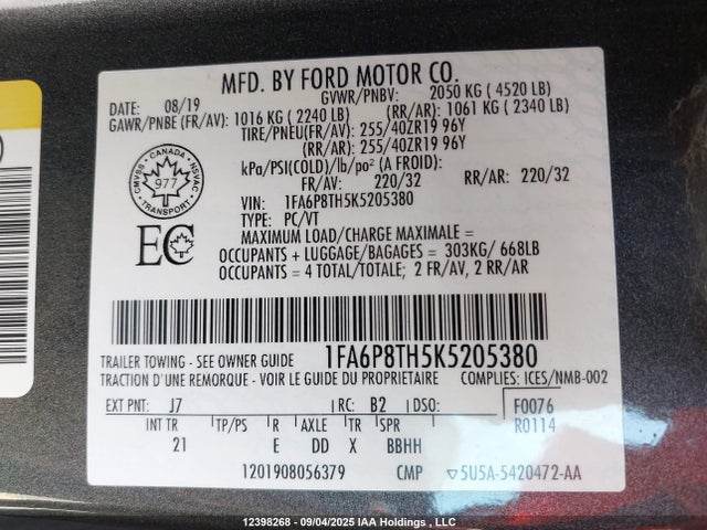 1FA6P8TH5K5205380 Ford 4v