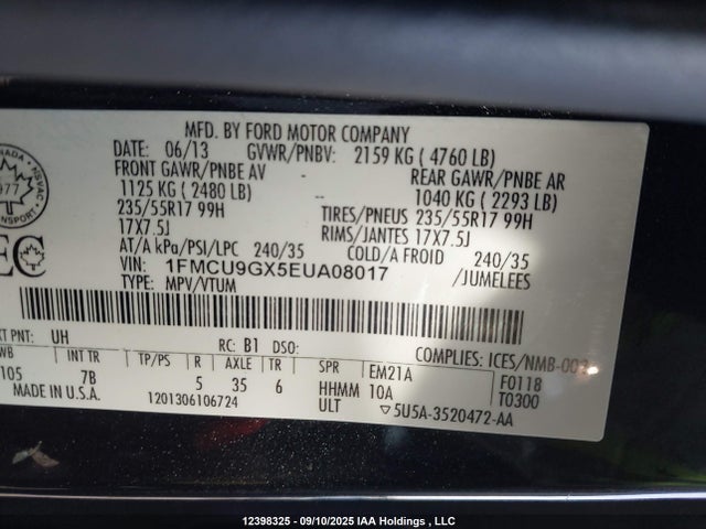 1FMCU9GX5EUA08017 Ford Escape