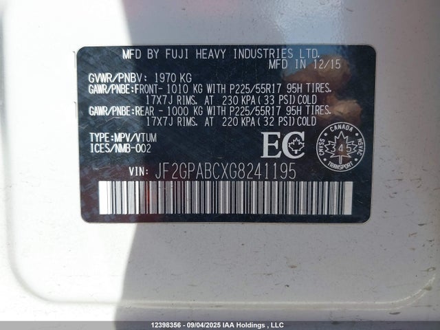 Subaru naturally aspirated 2016 JF2GPABCXG8241195 Image 19