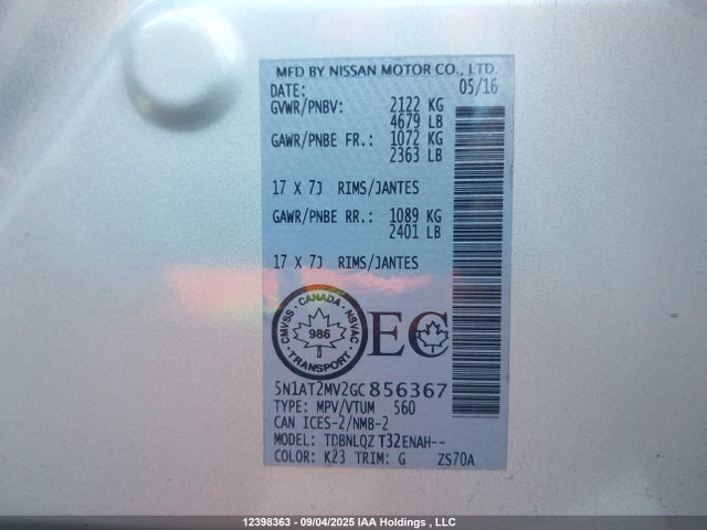 Nissan Rogue 2016 5N1AT2MV2GC856367 Image 18