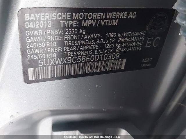 BMW X3 2014 5UXWX9C58E0D10309 Image 9