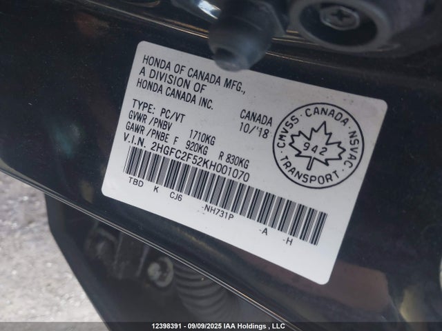 Honda k20c2 2019 2HGFC2F52KH001070 Image 9