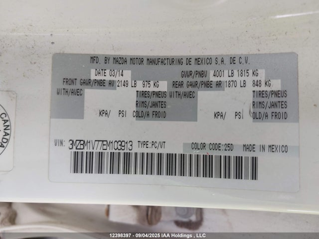 Mazda pe 2014 3MZBM1V77EM103913 Image 9