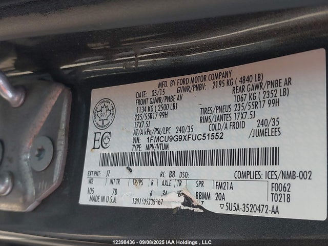 1FMCU9G9XFUC51552 Ford 2015