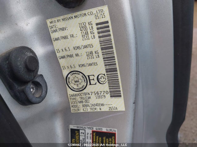 Nissan Frontier 2015 1N6BD0CT8FN756770 Image 9