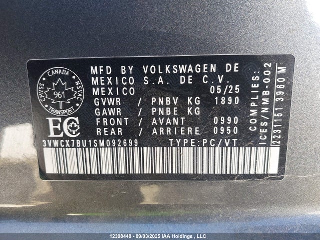 3VWCX7BU1SM092699 Volkswagen tsi
