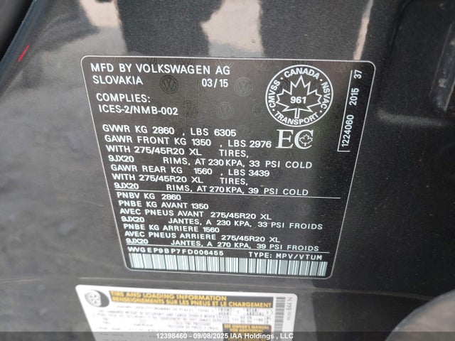 WVGEP9BP7FD006455 Volkswagen Touareg
