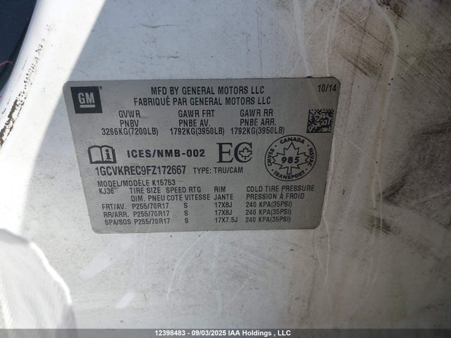 1GCVKREC9FZ172667 Chevrolet l83 - vvt, active fuel management, aluminum