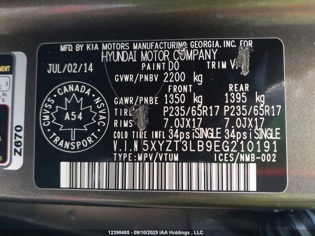 5XYZT3LB9EG210191 Hyundai gdi theta