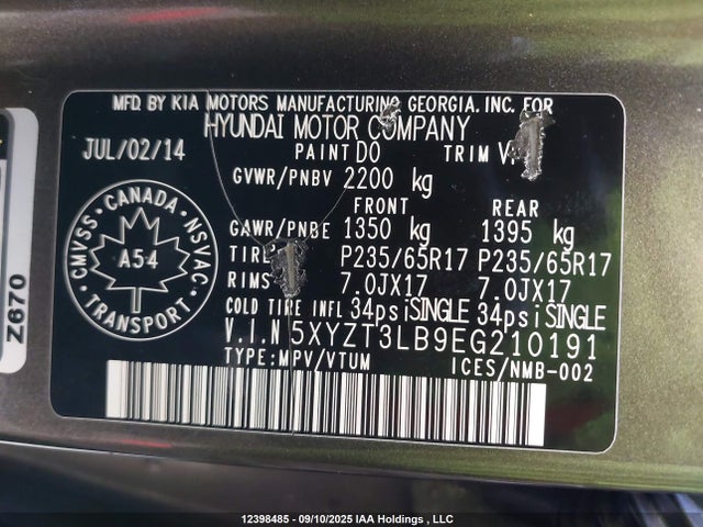 5XYZT3LB9EG210191 Hyundai gdi theta
