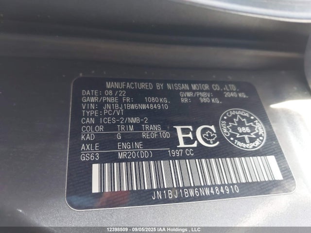 JN1BJ1BW6NW484910 Nissan ROGUE SPORT