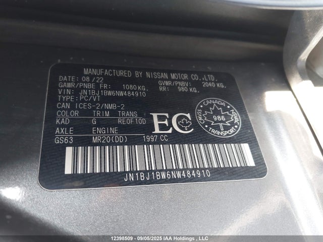 JN1BJ1BW6NW484910 Nissan ROGUE SPORT