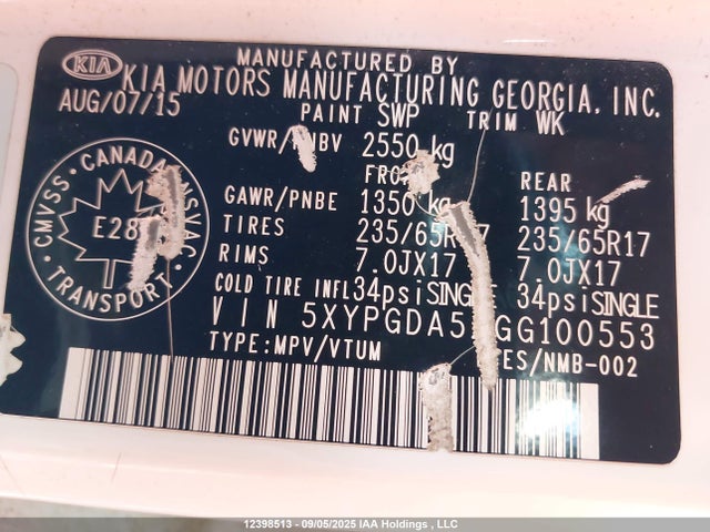 5XYPGDA52GG100553 KIA dohc gdi lambda ii