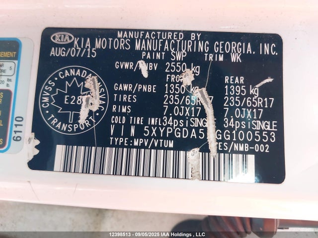 5XYPGDA52GG100553 KIA dohc gdi lambda ii