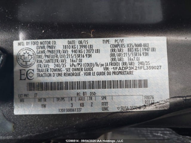 Ford 2015 2015 1FADP3K21FL359027 Image 9