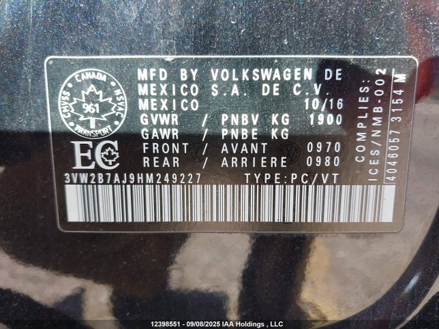 3VW2B7AJ9HM249227 Volkswagen 1.4 tsi