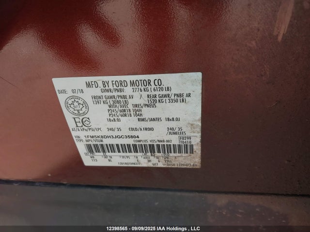 1FM5K8DH3JGC35804 Ford 2.3l gtdi