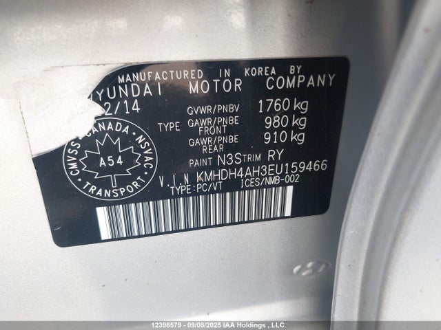 KMHDH4AH3EU159466 Hyundai dohc gdi nu