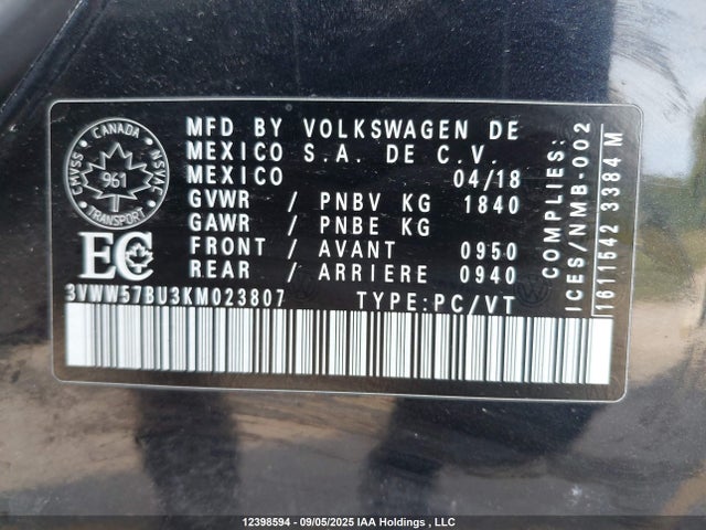 3VWW57BU3KM023807 Volkswagen Jetta