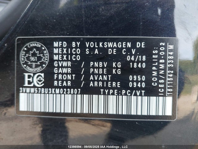 3VWW57BU3KM023807 Volkswagen Jetta