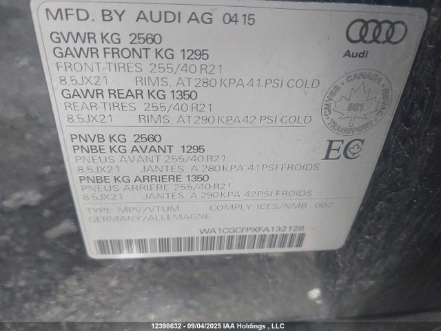 Audi 2015 2015 WA1CGCFPXFA132128 Image 9