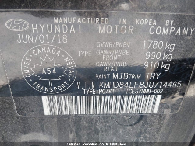 KMHD84LF8JU714465 Hyundai mpi nu