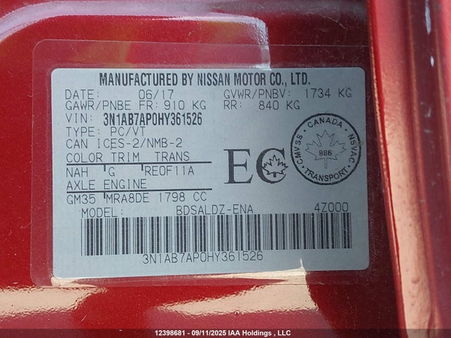 3N1AB7AP0HY361526 Nissan Sentra