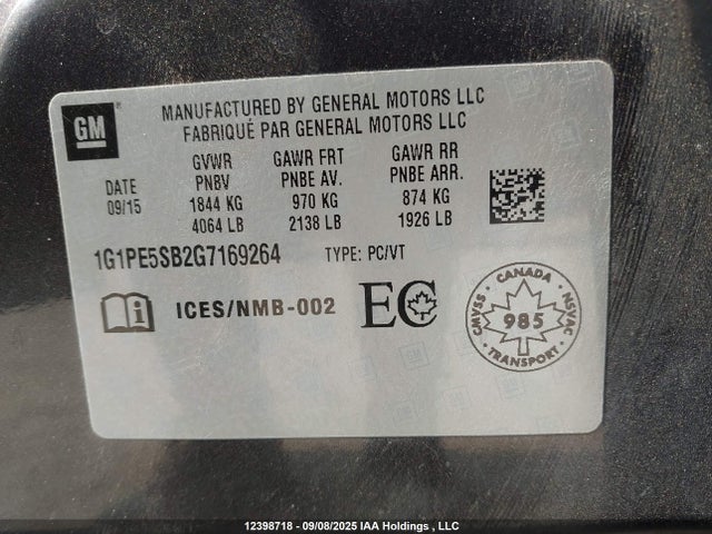 1G1PE5SB2G7169264 Chevrolet luv - vvt, alum, e85 max