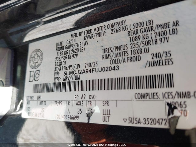 5LMCJ2A94FUJ02043 Lincoln MKC