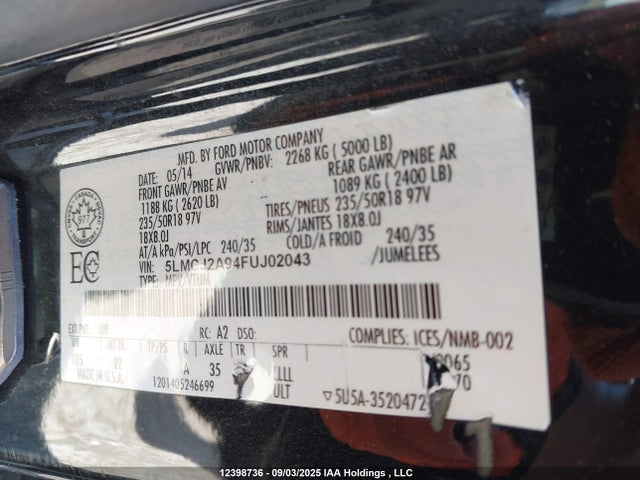 5LMCJ2A94FUJ02043 Lincoln MKC