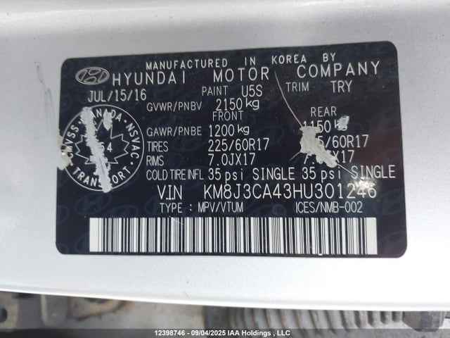 KM8J3CA43HU301246 Hyundai gdi nu