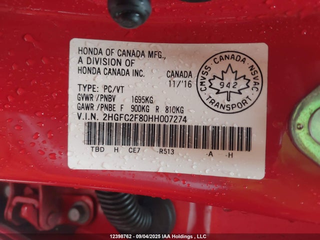 Honda k20c2 2017 2HGFC2F80HH007274 Image 9
