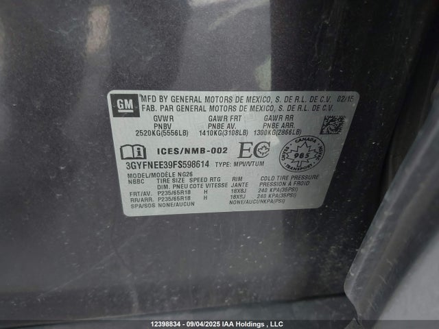 Cadillac lfx - sidi, vvt, e85 max, alum 2015 3GYFNEE39FS598614 Image 9