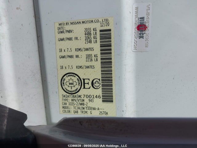 5N1AT3BA5MC700146 Nissan Rogue