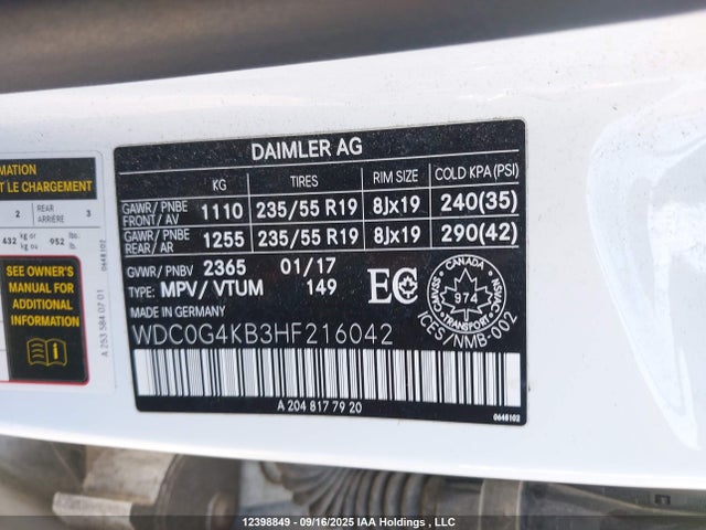WDC0G4KB3HF216042 Mercedes-Benz m274