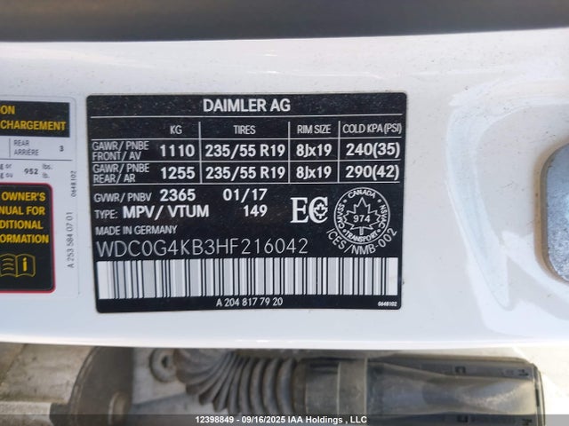 WDC0G4KB3HF216042 Mercedes-Benz m274