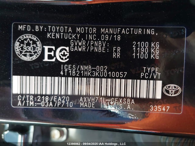 4T1B21HK3KU010057 Toyota a25a-fxs port+direct