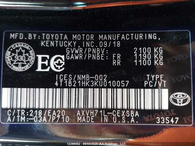 4T1B21HK3KU010057 Toyota a25a-fxs port+direct