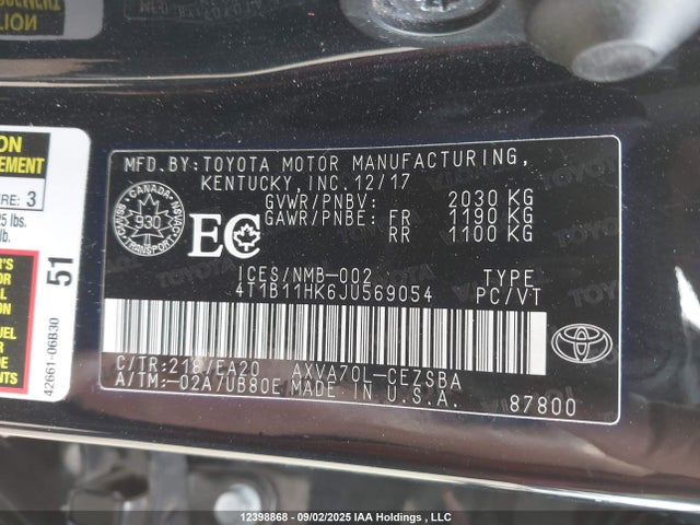 4T1B11HK6JU569054 Toyota a25a-fks