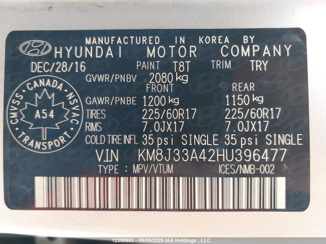 KM8J33A42HU396477 Hyundai gdi nu