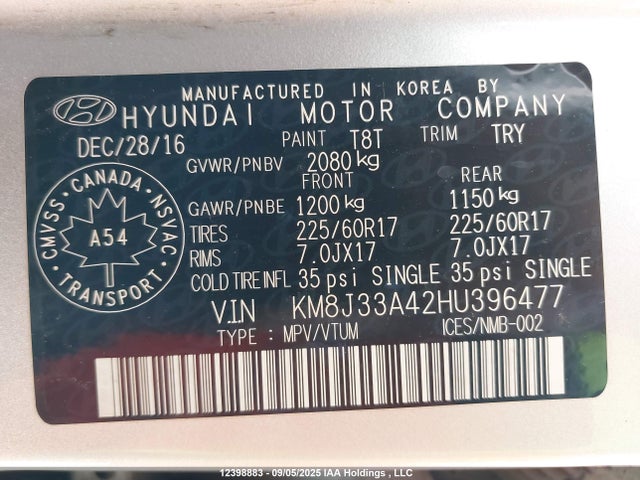 KM8J33A42HU396477 Hyundai gdi nu