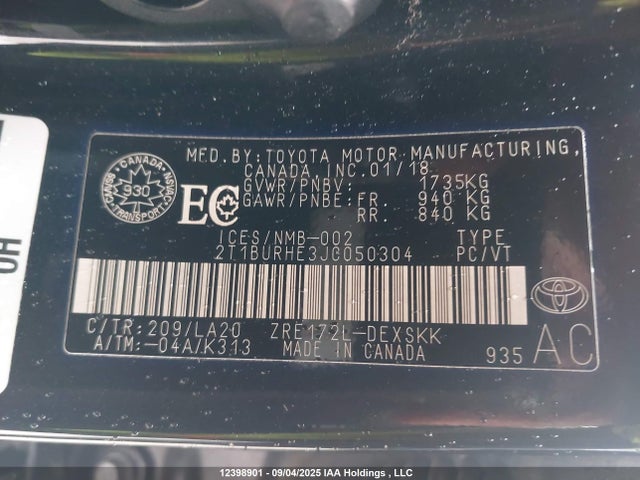 Toyota 2zr-fe 2018 2T1BURHE3JC050304 Image 9